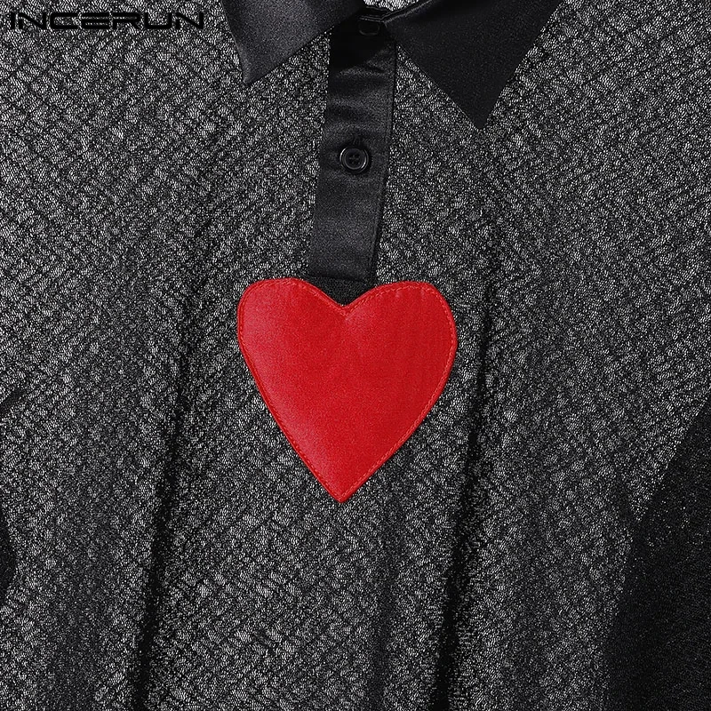 Sexy Stylish Style Tops INCERUN 2025 Men's Hollowed Love Pattern Shirt Party Show Male All-match Lapel Long Sleeved Blouse S-5XL - Afbeelding 5