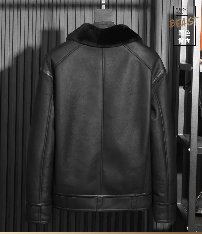 Original Leather and Fur Integrated Coat Men's Winter Lamb Fur Jacket Coats Fashion Male Warm Genuine Leather Clothing FCY5640 - Afbeelding 5