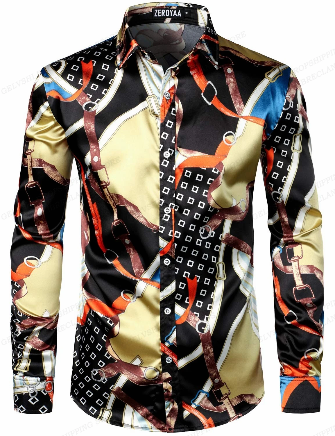 Gold Chain Hawaii Shirts Butterfly 3d Print Shirts Men Fashion Shirts Long Sleeve Beach Blouse Luxury Lapel Shirt Men's Clothing - Afbeelding 12