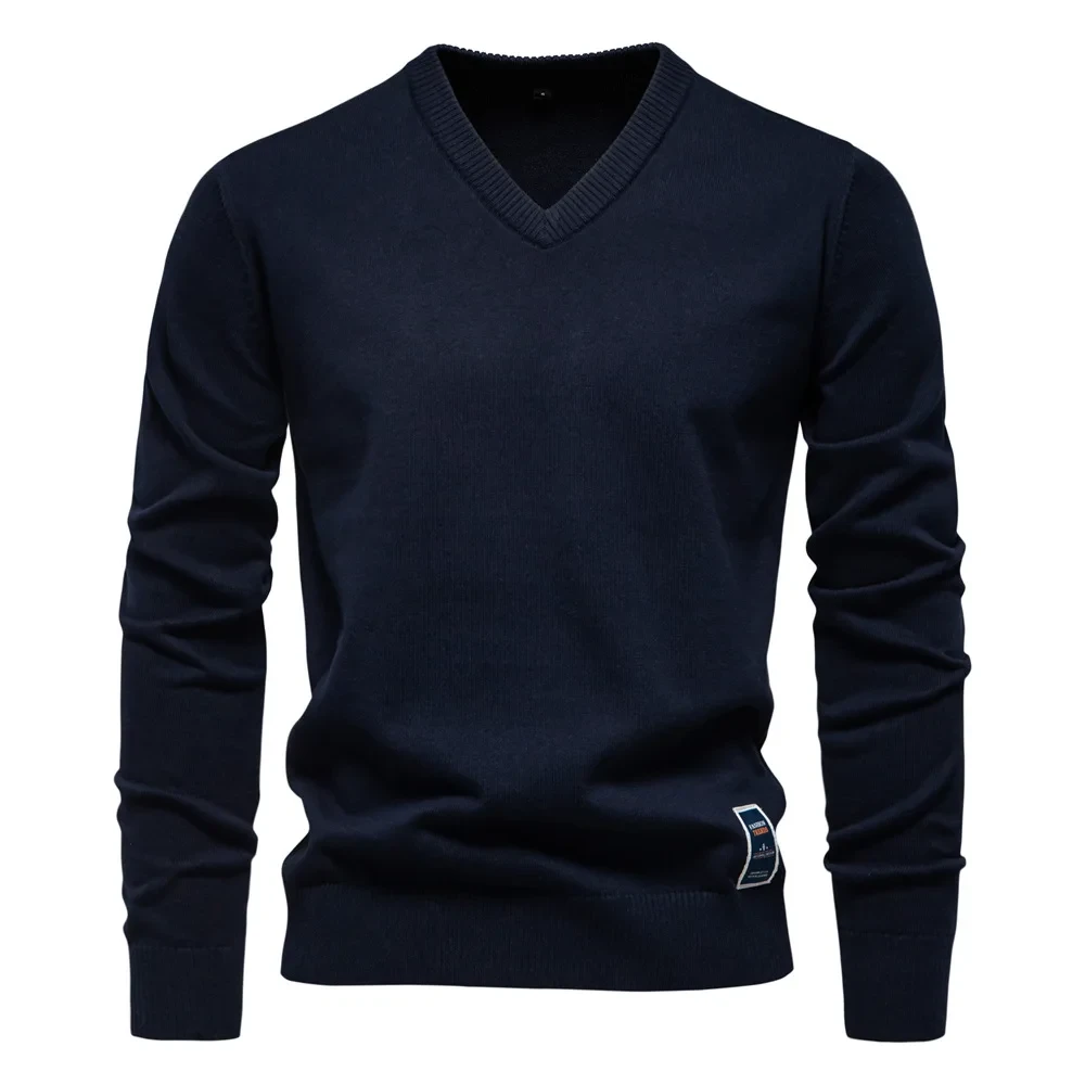 2025 Cotton Sweater Pullover Men's V-neck Solid Color Long Sleeve Men Knitting Clothing Warm Sweaters Men Casual Fashion Tops - Afbeelding 8