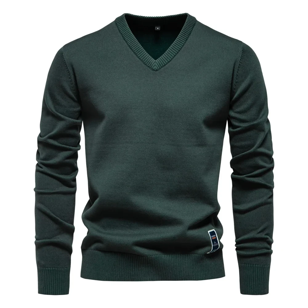 2025 Cotton Sweater Pullover Men's V-neck Solid Color Long Sleeve Men Knitting Clothing Warm Sweaters Men Casual Fashion Tops - Afbeelding 7