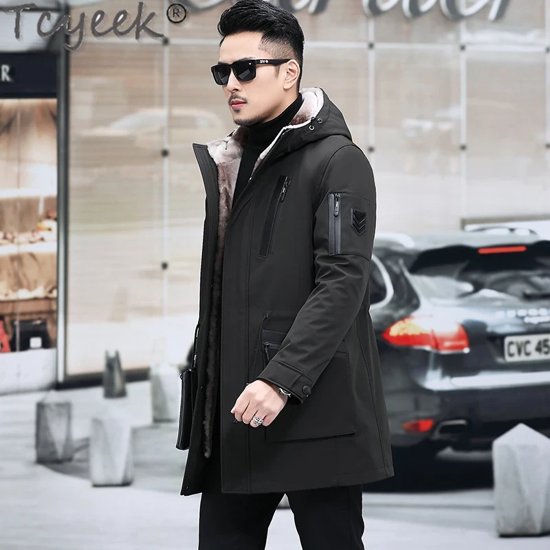 Tcyeek Mens Real Fur Parka Mid-length Winter Jackets for Men Clothing Warm Wool Liner Hooded Coat Male Fashion Fur Jacket Slim - Afbeelding 5