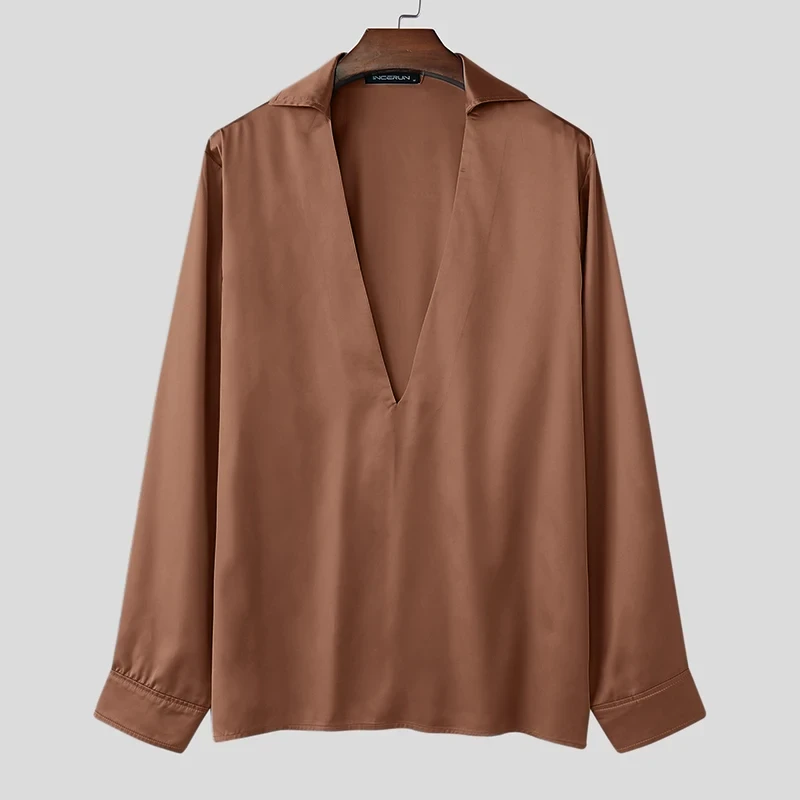 Fashion Casual Style Tops INCERUN 2024 Men's Deconstructive Design Satin Shirts Sexy Solid Personality Long Sleeved Blouse S-5XL - Afbeelding 9
