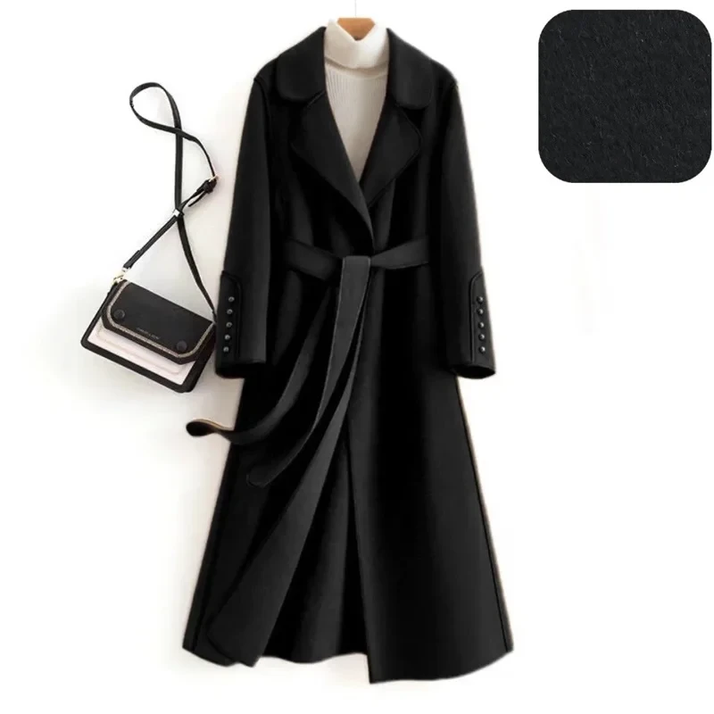 High-Quality Spring And Autumn Wool High-End Double-Sided Cashmere Coat Women's New Fashion Style Elegant Wool Windbreaker Lady - Afbeelding 3