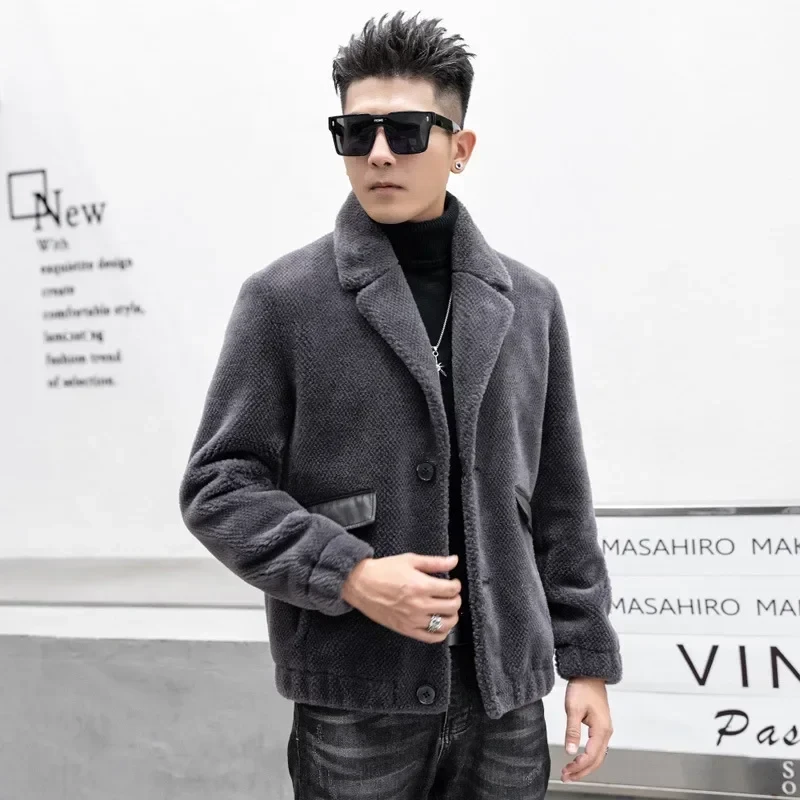 Winter New Fur Clothing Male Real Lamb Fur Coats for Men Sheep Sheared Fleece Suit Collar Composite Fur Integrated Short Clothes - Afbeelding 4