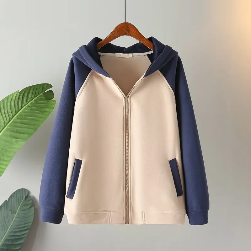 Plus Size Women's Clothing Autumn Winter Hoodies &Sweatshirts Hooded Long Sleeves Mixed color Warm Sweatshirt With Fleece Inside - Afbeelding 7