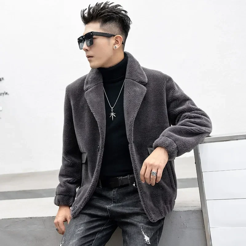 Winter New Fur Clothing Male Real Lamb Fur Coats for Men Sheep Sheared Fleece Suit Collar Composite Fur Integrated Short Clothes - Afbeelding 3