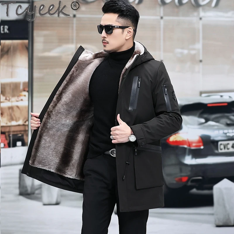 Tcyeek Mens Real Fur Parka Mid-length Winter Jackets for Men Clothing Warm Wool Liner Hooded Coat Male Fashion Fur Jacket Slim - Afbeelding 4