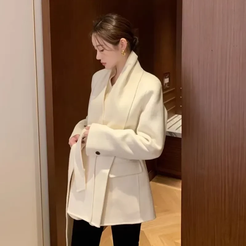 Bandage Tunic Women 2025 Outerwears V-neck Long Sleeve Jacket Korean Chaquetas Mujer Autumn Winter Jackets Temperament Coats - Afbeelding 3