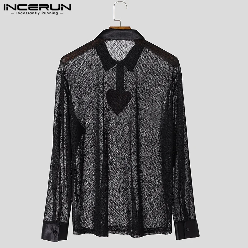 Sexy Stylish Style Tops INCERUN 2025 Men's Hollowed Love Pattern Shirt Party Show Male All-match Lapel Long Sleeved Blouse S-5XL - Afbeelding 3