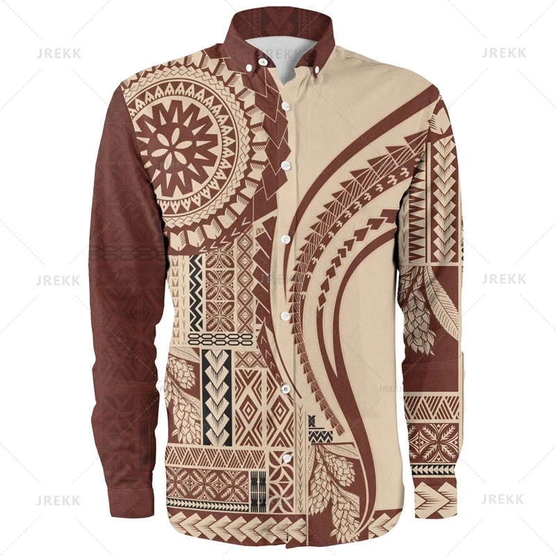 Small Size Harajuku 3D Print American Samoa Emblem Long Sleeve Shirts Men Samoa Ethnic Patterns Graphic Lapel Blouse Women Shirt - Afbeelding 9