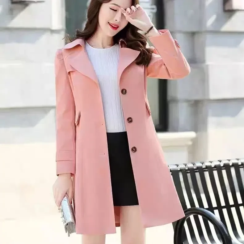 2024 New Spring Autumn Casual Mid-length Trench Jacket Korean Loose Women Windbreaker Waist Collection Chic Coats B506 - Afbeelding 7