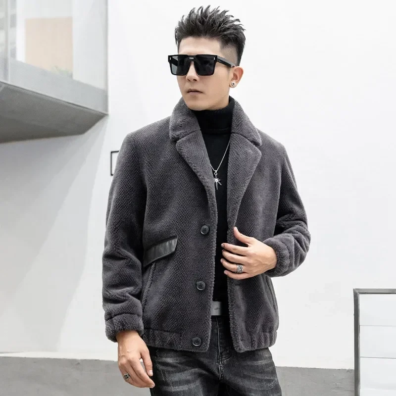 Winter New Fur Clothing Male Real Lamb Fur Coats for Men Sheep Sheared Fleece Suit Collar Composite Fur Integrated Short Clothes - Afbeelding 2