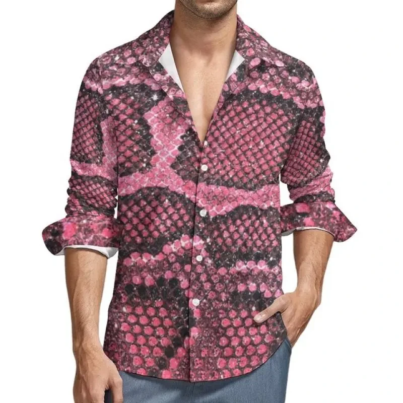 Snakeskin Pattern Print Men's Shirts Casual Single-Breasted Blouses Long Sleeve Shirt Streetwear Trend Lapel Tops Men Clothing - Afbeelding 11