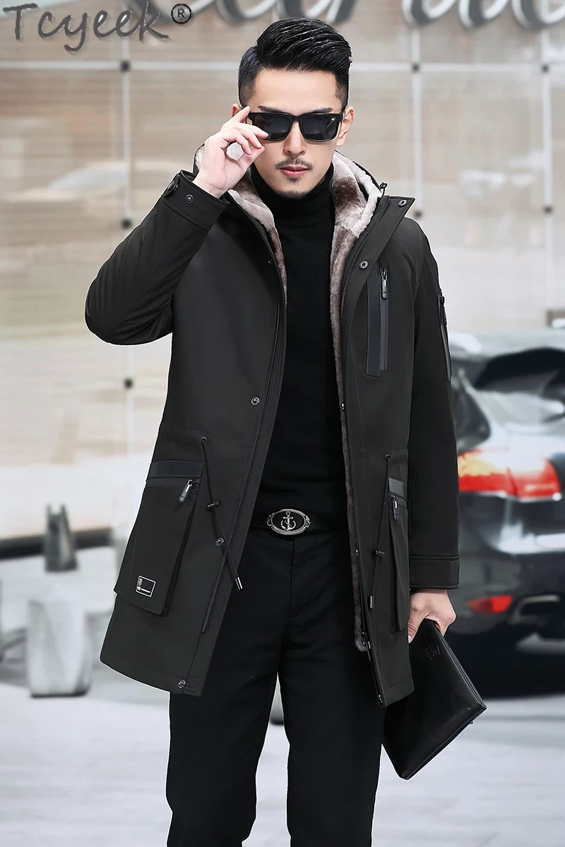 Tcyeek Mens Real Fur Parka Mid-length Winter Jackets for Men Clothing Warm Wool Liner Hooded Coat Male Fashion Fur Jacket Slim - Afbeelding 6
