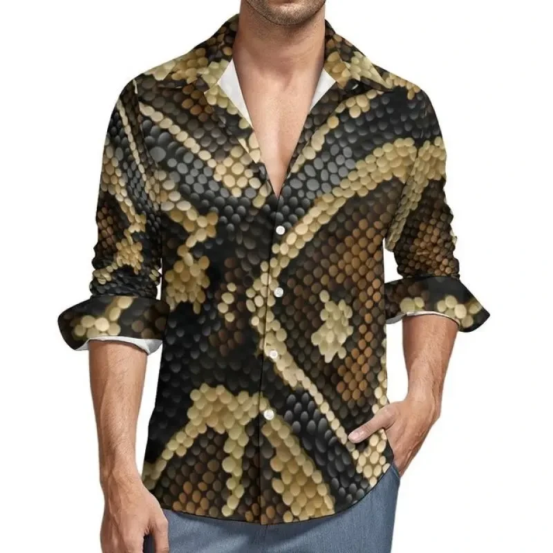 Snakeskin Pattern Print Men's Shirts Casual Single-Breasted Blouses Long Sleeve Shirt Streetwear Trend Lapel Tops Men Clothing - Afbeelding 13