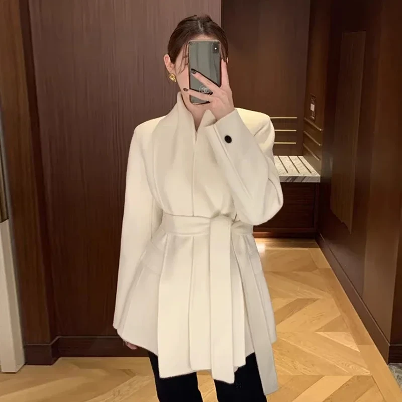 Bandage Tunic Women 2025 Outerwears V-neck Long Sleeve Jacket Korean Chaquetas Mujer Autumn Winter Jackets Temperament Coats - Afbeelding 7