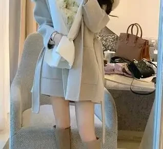 2024 S-XL Winter Warm Faux Woolen Fashion Jacket Belt Women Long Sleeves Loose Coat Thicken Overcoat With Rabbit Fur Hat - Afbeelding 8