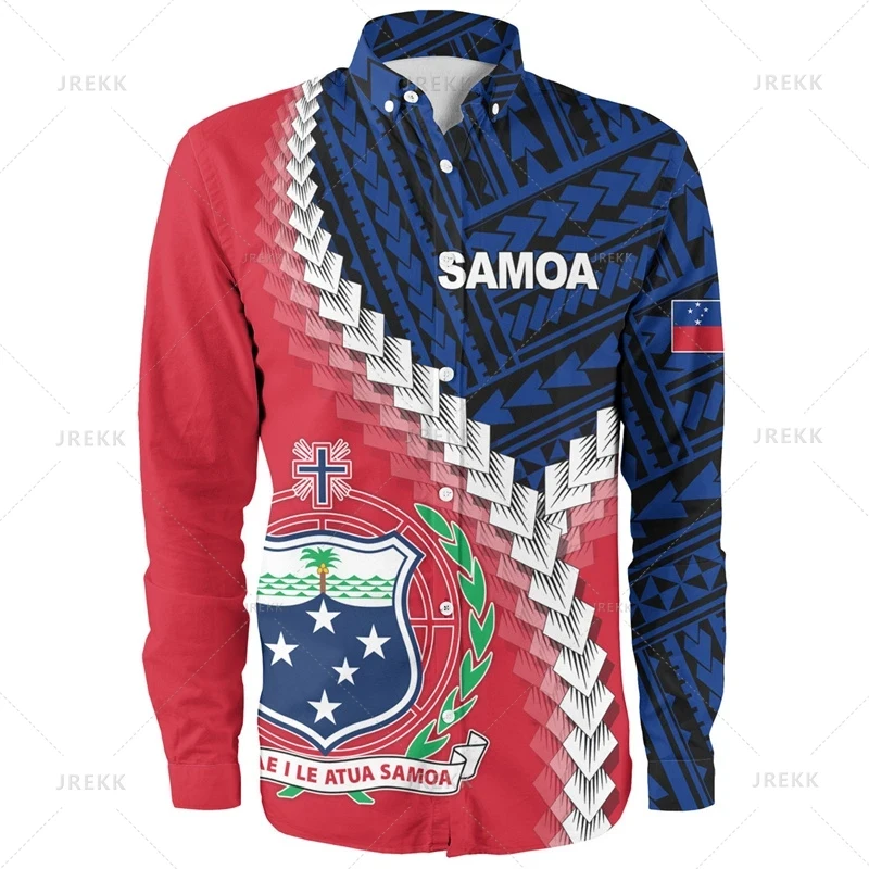 Small Size Harajuku 3D Print American Samoa Emblem Long Sleeve Shirts Men Samoa Ethnic Patterns Graphic Lapel Blouse Women Shirt - Afbeelding 4