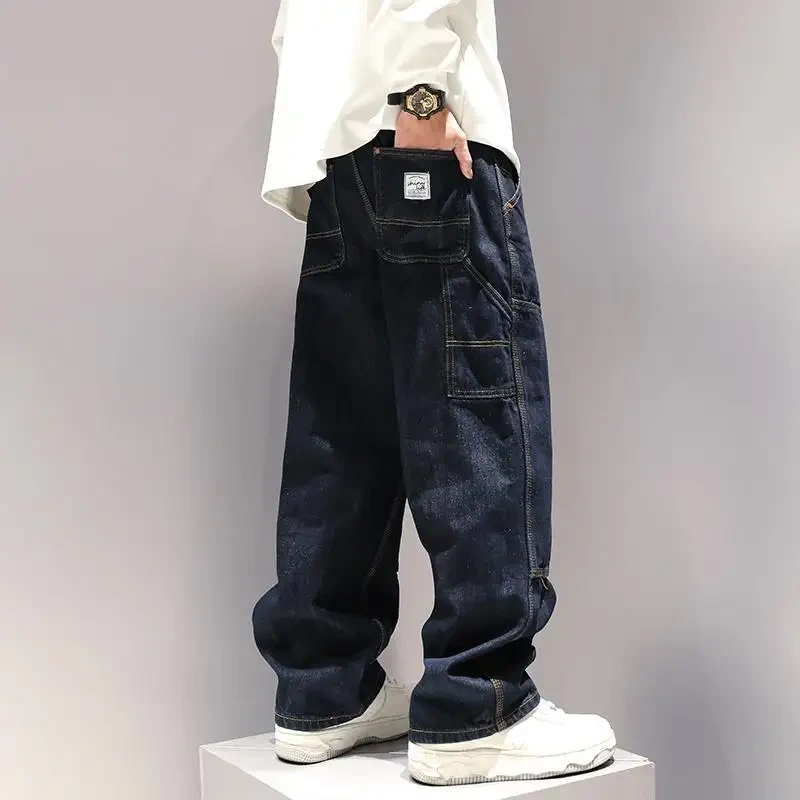 Washed Straight Leg Jeans for Men with a Niche Design Sense Loose and Versatile Wide Leg Long Pants and Stylish Work Pants - Afbeelding 3