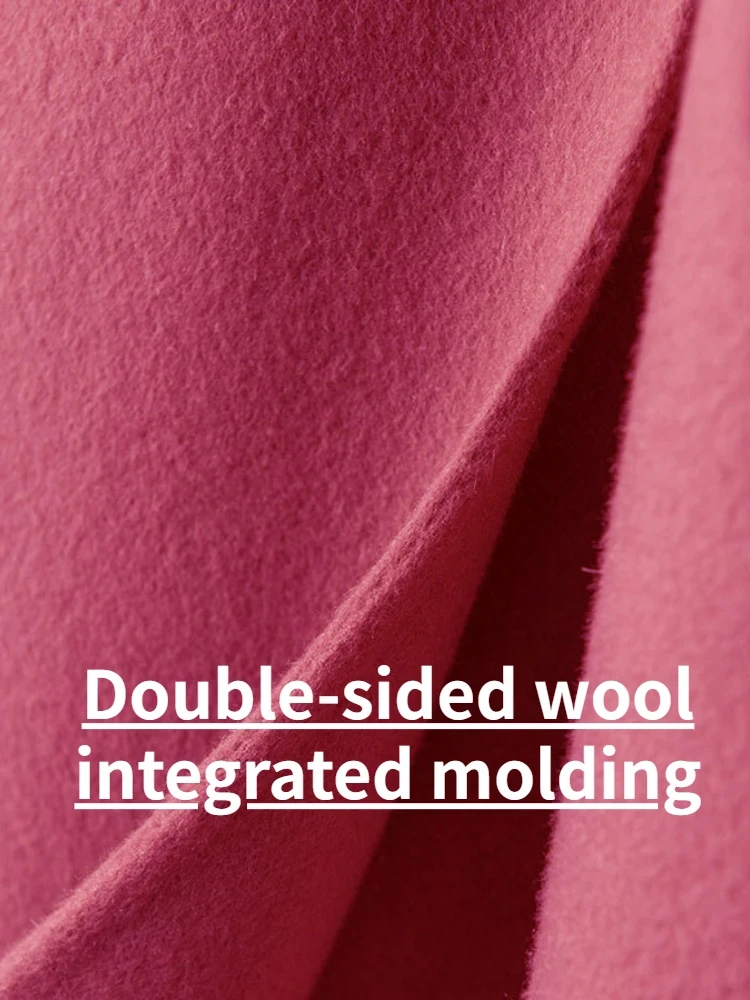 Vintage elegante dubbelzijdige kasjmier jas dames herfst winter 2023 nieuwe hoge kwaliteit capuchon verdikte grote maat losse wollen jas - Afbeelding 6