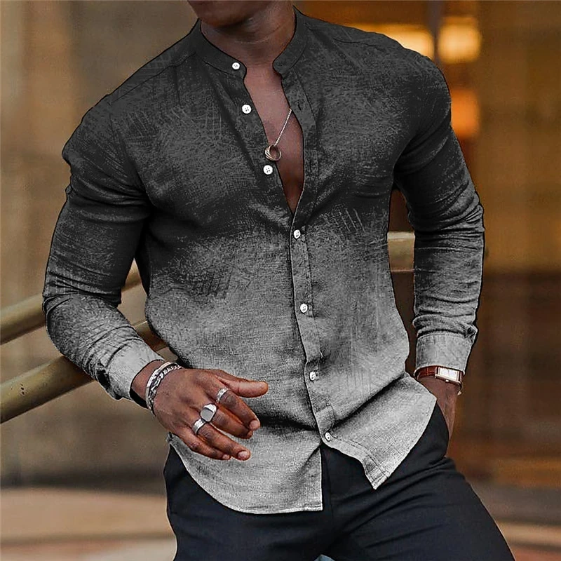 Simple Gradient Shirts For Men Spring Autumn Fashion Casual 3D Printed Long Sleeve Shirt Loose Lapel Daily Business Blouse Tops - Afbeelding 5