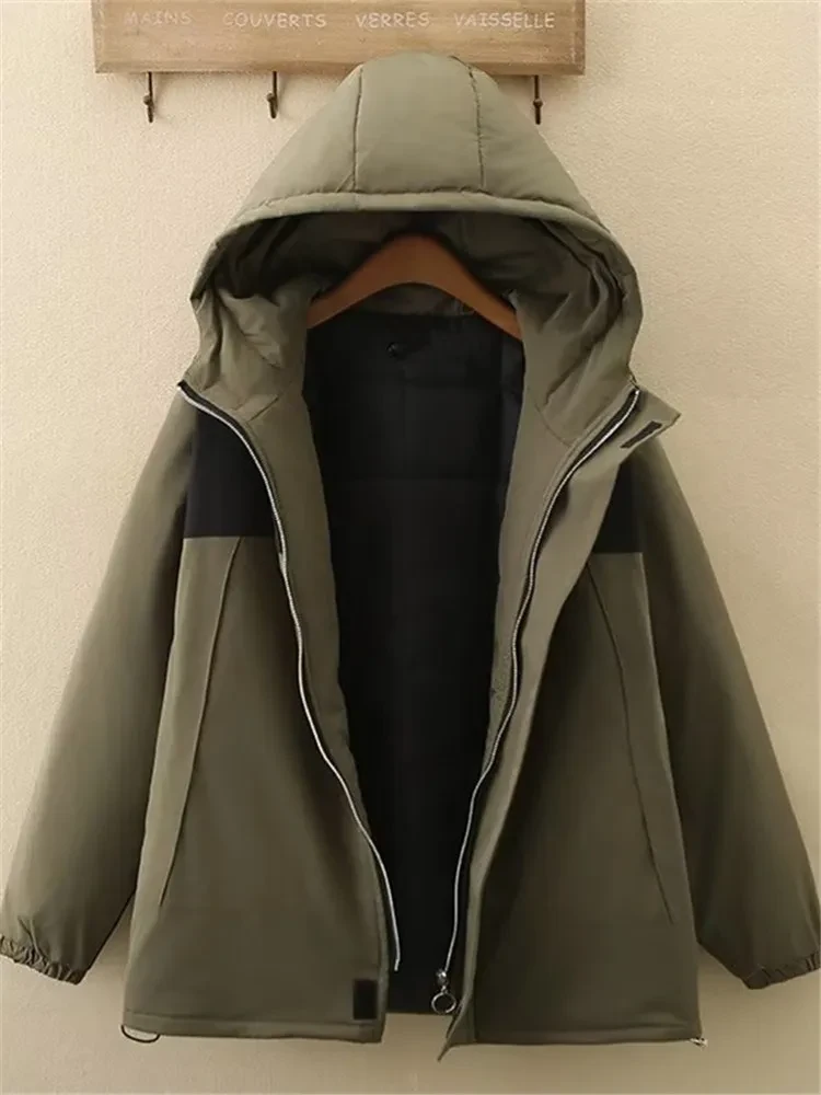 Plus Size Women's Clothing New Winter Jacket Long Sleeve Hooded Zipped Windproof Warm Coat With Cotton And Thickened Interlayer - Afbeelding 2