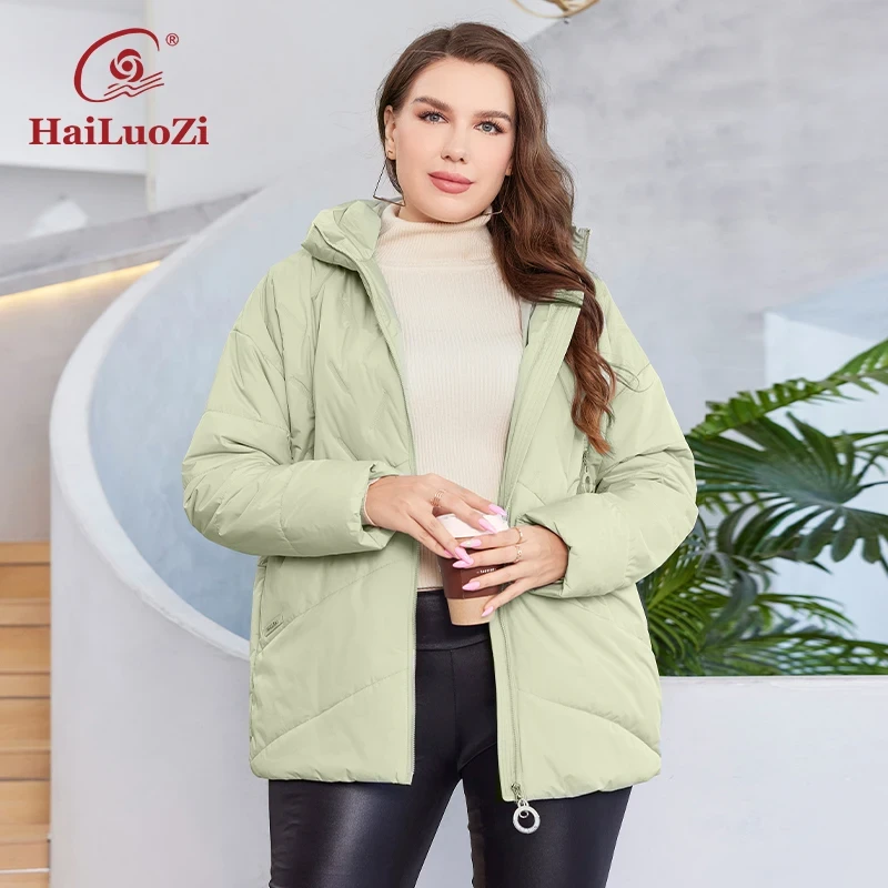 HaiLuoZi 2023 New Plus Size Women Clothing Short Hooded Quilting Female Outwear Classic Design Lightweight Women's Jacket 5529 - Afbeelding 3