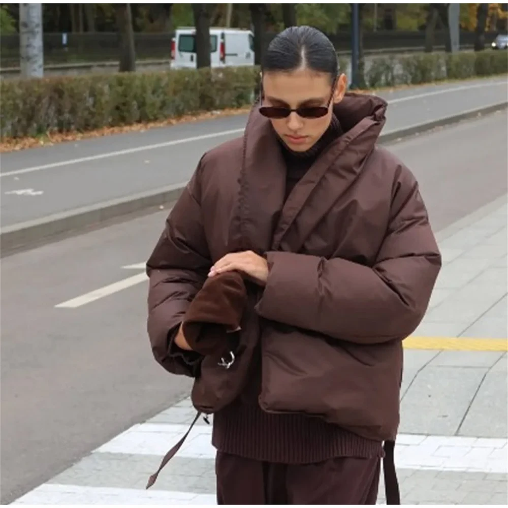 Elegant Wine Red Belt Cotton Padded Coat Women Winter Solid Stand Collar Long Sleeve Thicken Jacket Office Lady Commuter Outwear - Afbeelding 4