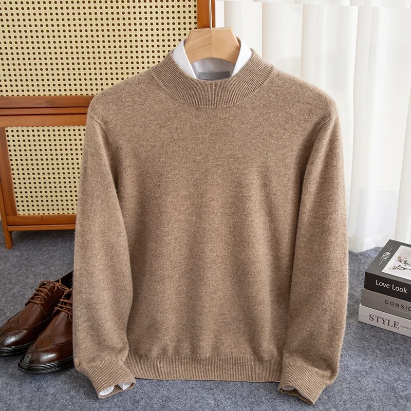 Autumn and winter 100% pure wool men's padded half-height slim bottoming pullover long-sleeved knitted cashmere sweater - Afbeelding 11