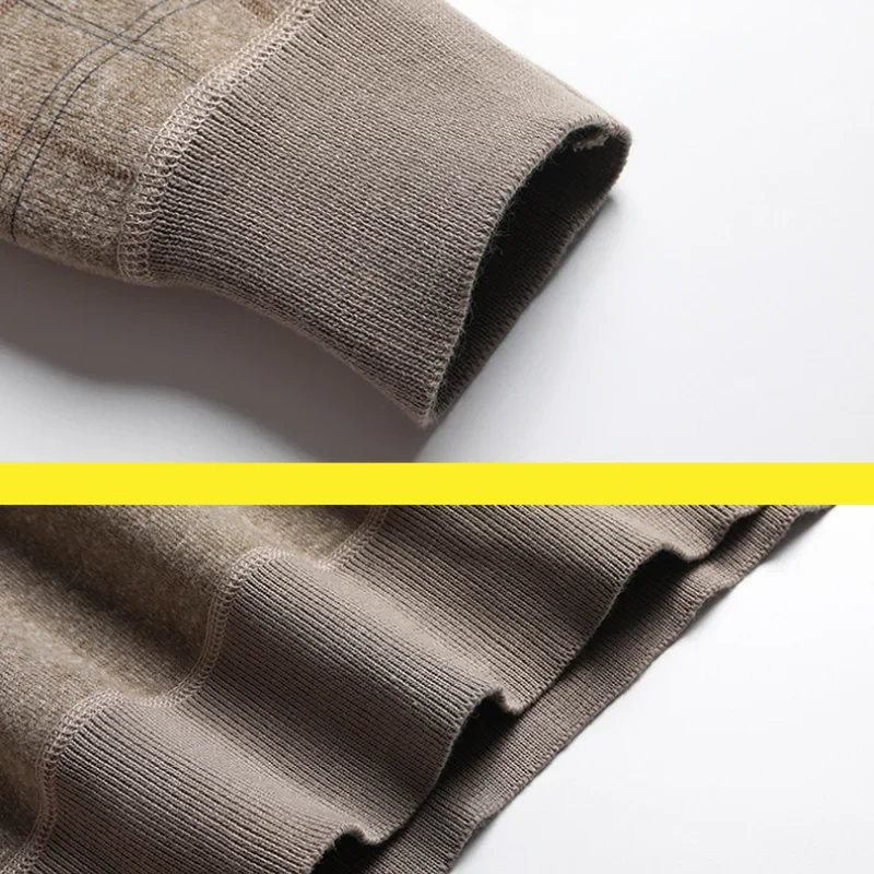 Autumn Winter Men's Fake Two Pieces Pullovers Long Sleeve Sweater Shirts V Neck Fleece Embroidery Thick Warm Knit Casual Wear - Afbeelding 5