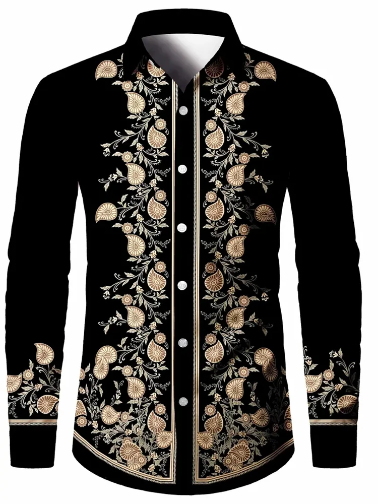 New Retro Men's Lapel Shirt Men's Exquisite Ethnic Print Slim Shirt New Fall Fashion Office Long-sleeved Blouse Elegant Shirt - Afbeelding 11