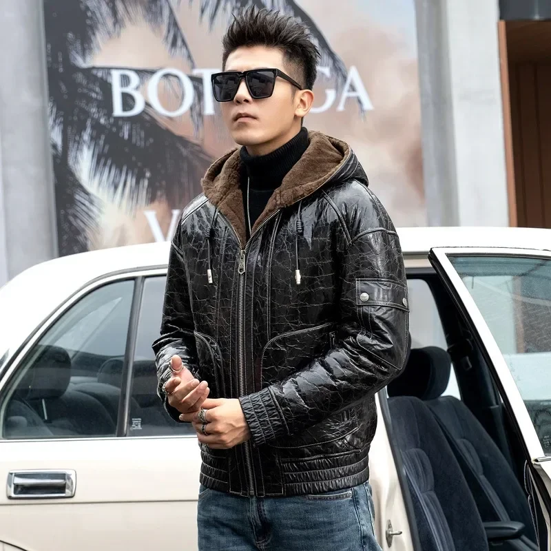 Winter Fur Clothing Male Original Natural Leather and Fur Integrated Tops Men's Fur Coats Men Real Lamb Fur Mens Fur Jacket Coat - Afbeelding 3