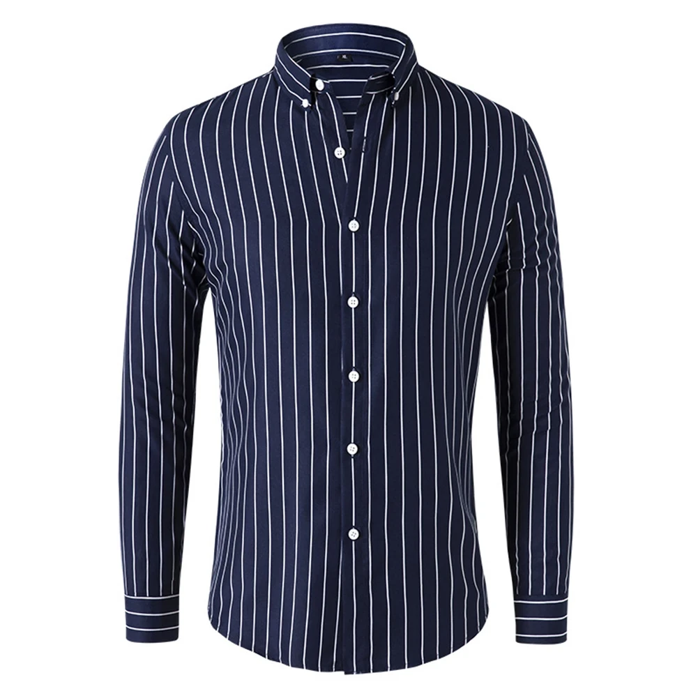 Men's Casual Striped Shirt Baggy Lapel Top Long Sleeve Button Blouse Perfect for Vacation and Holiday Multiple Colors
