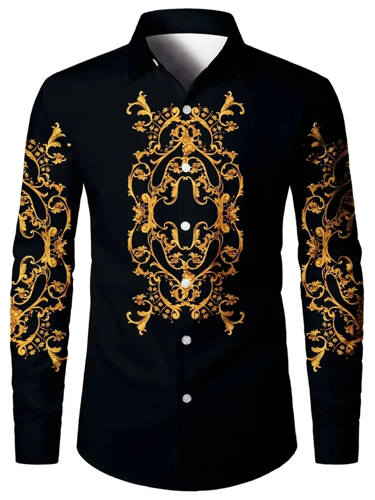 New Retro Men's Lapel Shirt Men's Exquisite Ethnic Print Slim Shirt New Fall Fashion Office Long-sleeved Blouse Elegant Shirt - Afbeelding 7