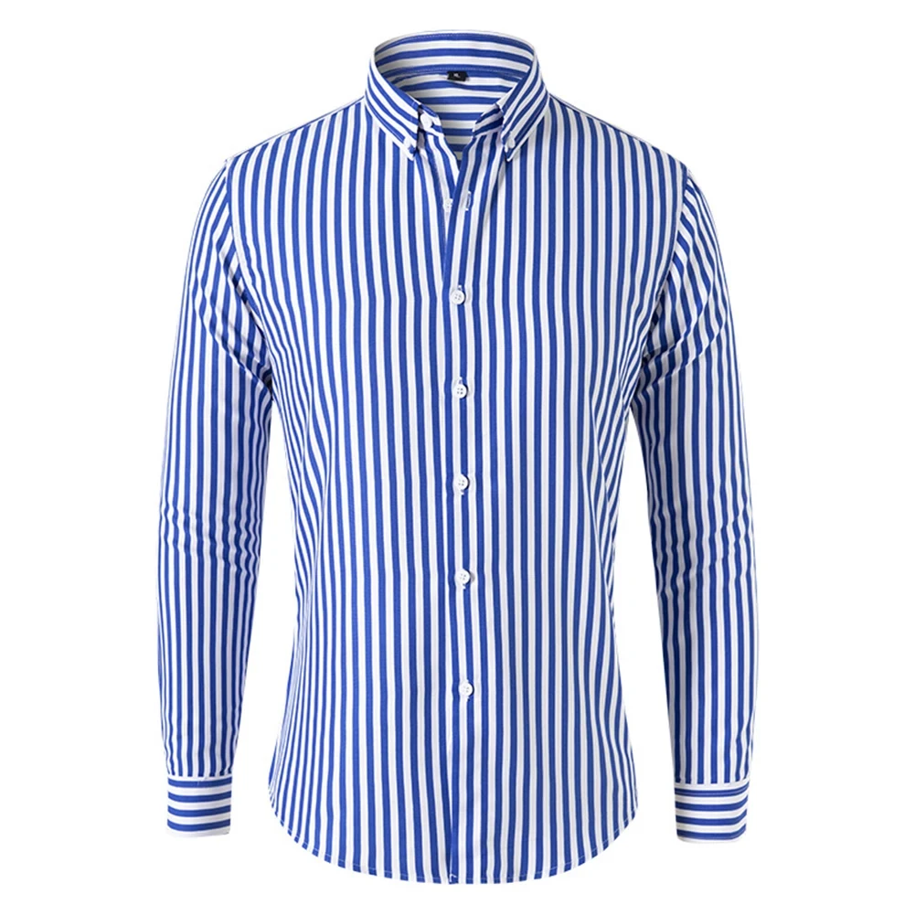 Men's Casual Striped Shirt Baggy Lapel Top Long Sleeve Button Blouse Perfect for Vacation and Holiday Multiple Colors - Afbeelding 8