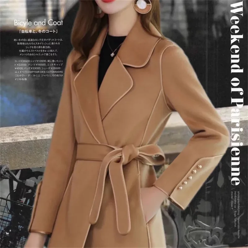 High-Quality Spring And Autumn Wool High-End Double-Sided Cashmere Coat Women's New Fashion Style Elegant Wool Windbreaker Lady