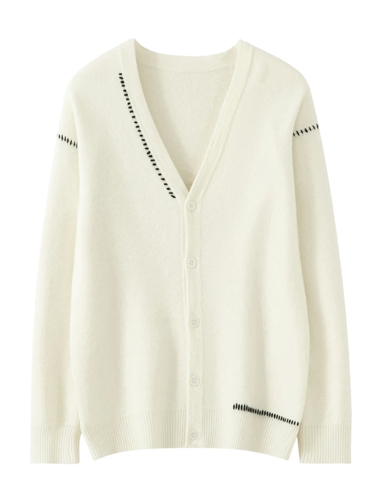 Aliselect Men V-neck Wool Cardigan Smart Casual Long Sleeve Cashmere Sweater Autumn Winter 100% Merino Wool Knitwear Basic Cloth