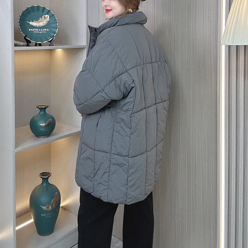 Plus Size Women Parka Winter New Loose Stand Collar Thickened Medium Long Down Cotton Jacket 8547 - Afbeelding 3
