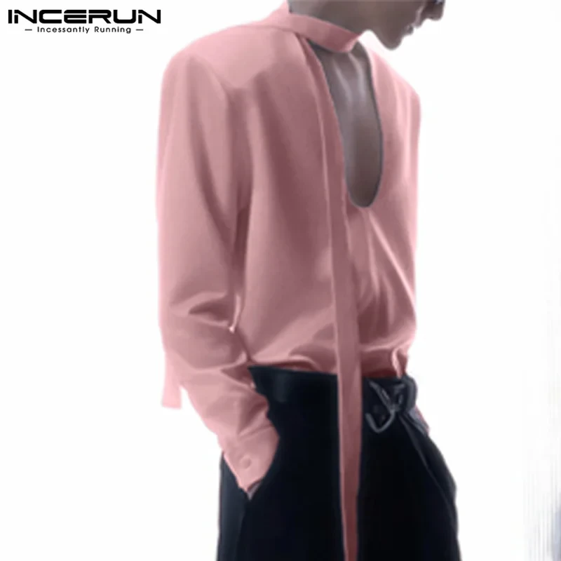 Stylish New Men's Clothing INCERUN 2024 Deconstruction Design Solid Lace Up Shirts Casual Streetwear Long Sleeved Blouse S-5XL - Afbeelding 3
