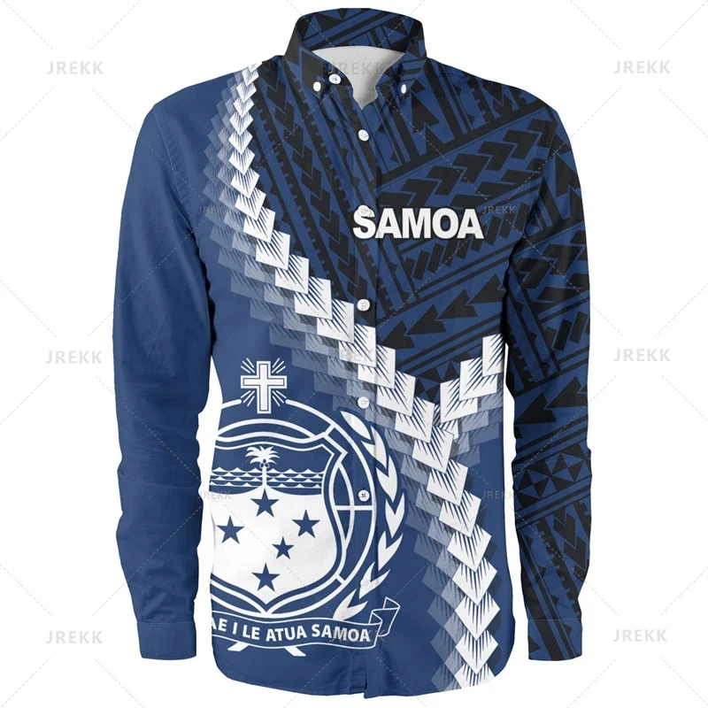Small Size Harajuku 3D Print American Samoa Emblem Long Sleeve Shirts Men Samoa Ethnic Patterns Graphic Lapel Blouse Women Shirt - Afbeelding 8