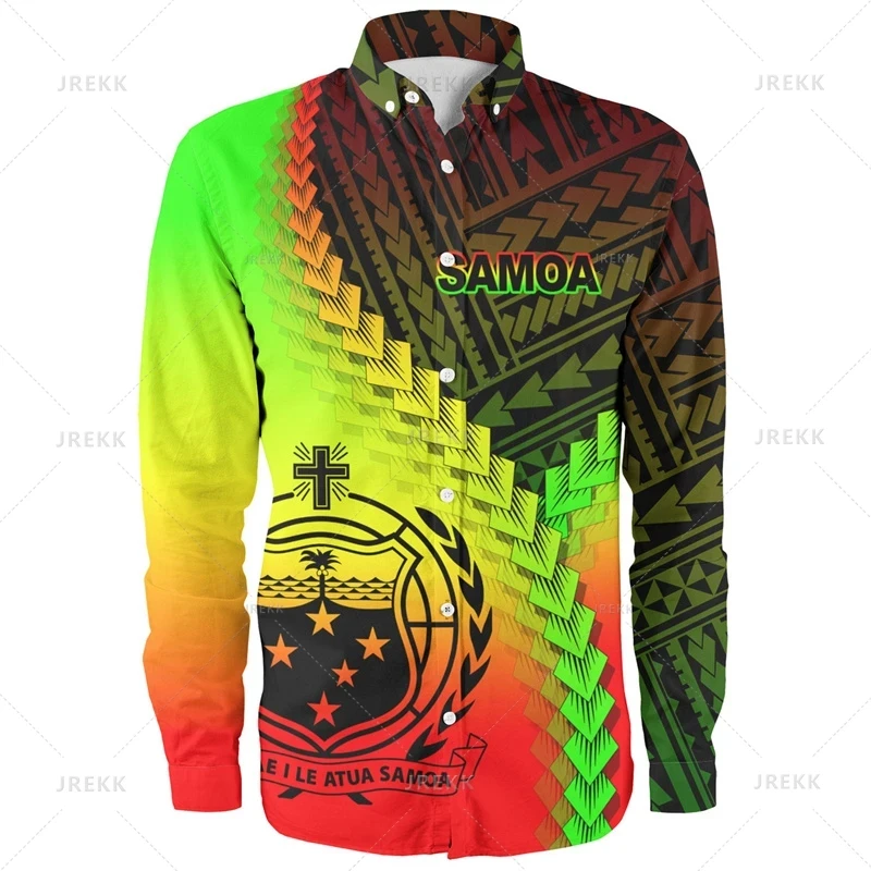Small Size Harajuku 3D Print American Samoa Emblem Long Sleeve Shirts Men Samoa Ethnic Patterns Graphic Lapel Blouse Women Shirt - Afbeelding 7