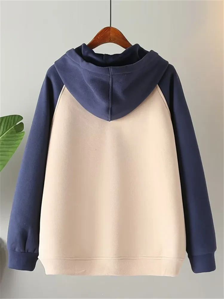 Plus Size Women's Clothing Autumn Winter Hoodies &Sweatshirts Hooded Long Sleeves Mixed color Warm Sweatshirt With Fleece Inside - Afbeelding 3